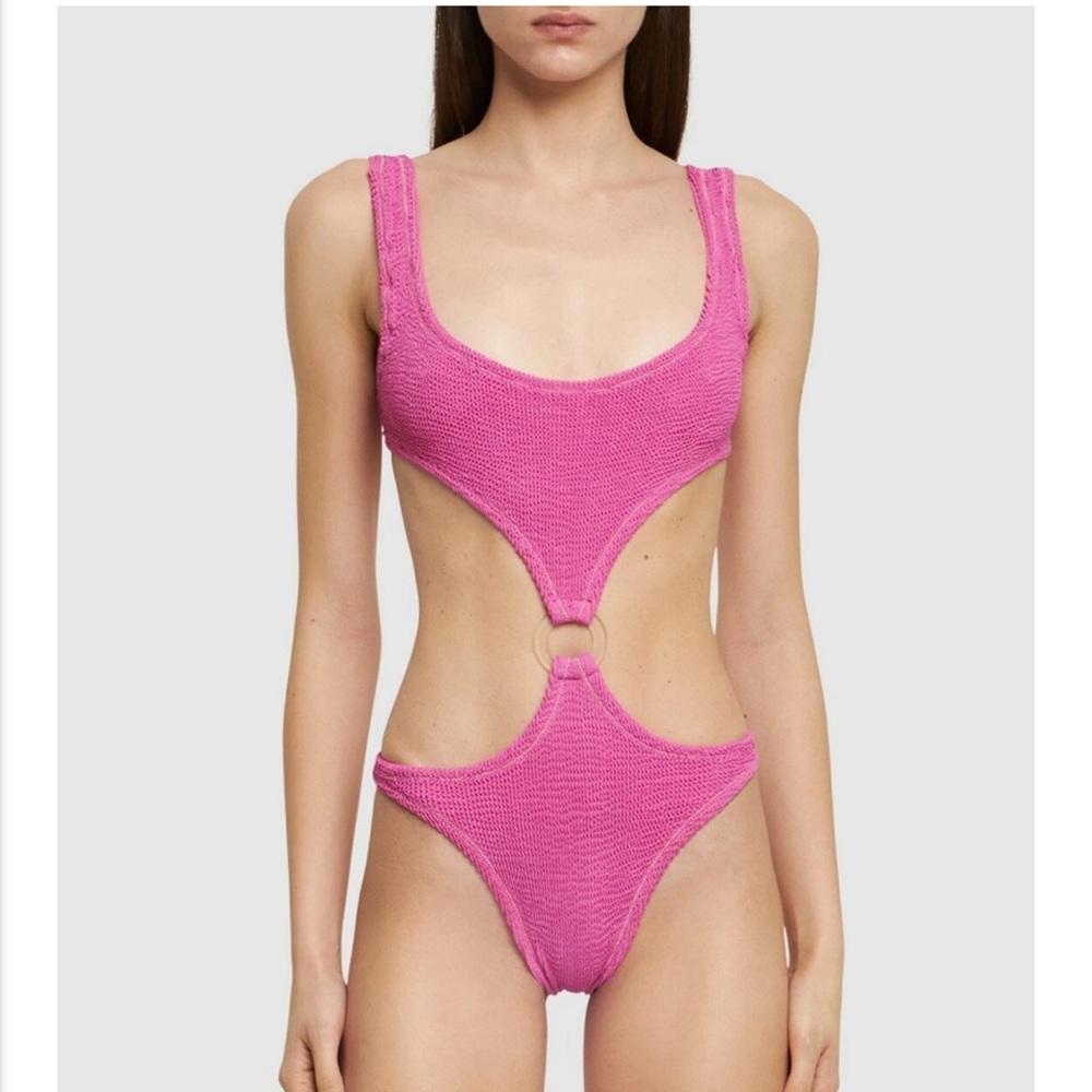 Reina Olga One Size Cut Out Swimsuit Neon Pink Crinkle Augusta Style